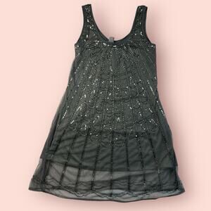 Y2K Beaded Mini Dress Embellished Flapper Gray Sleeveless Cocktail Size Small
